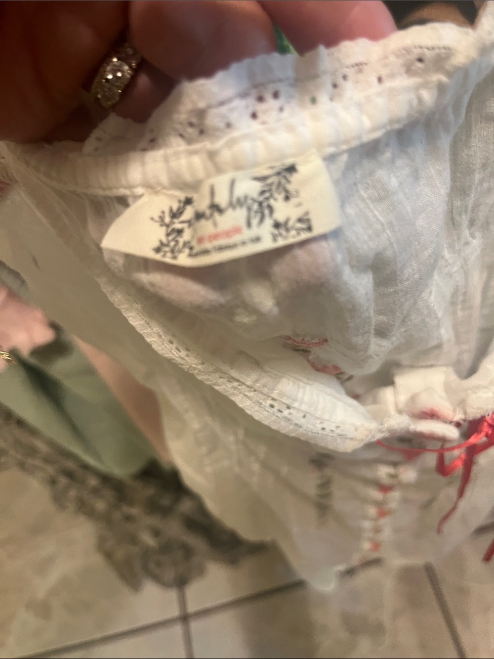 Anthropologie White Eyelet Cami with Pink Ribbon Detail - Picture 3 of 3